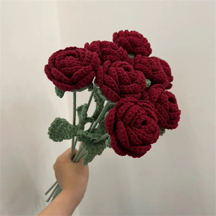 Artificial Rose Flower Realistic Knit Rose Home Office Wedding Decor High End Floral Arrangement - 3