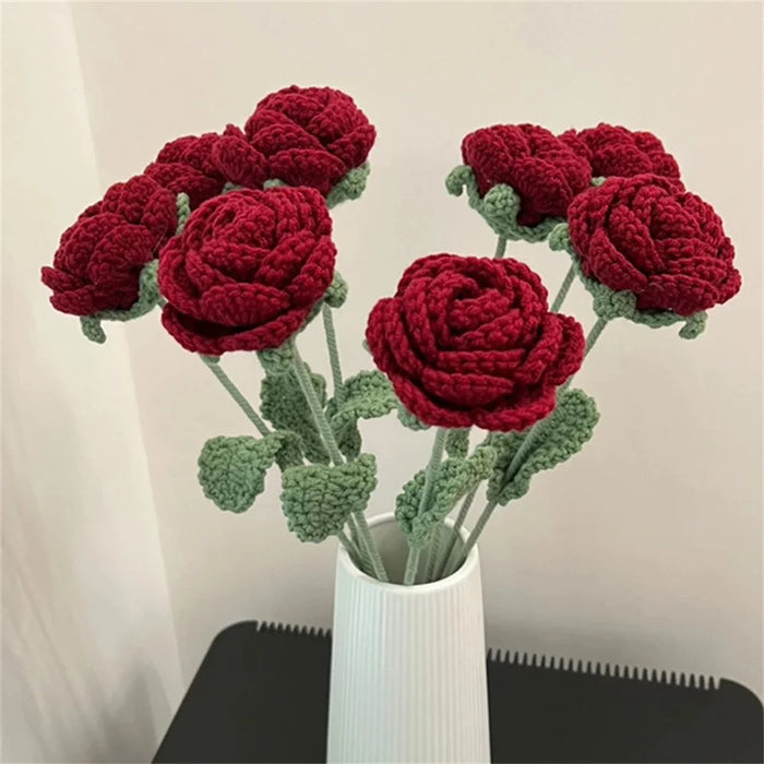 Artificial Rose Flower Realistic Knit Rose Home Office Wedding Decor High End Floral Arrangement - 4