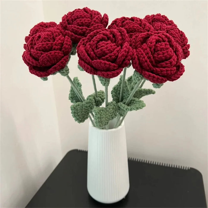 Artificial Rose Flower Realistic Knit Rose Home Office Wedding Decor High End Floral Arrangement - 5