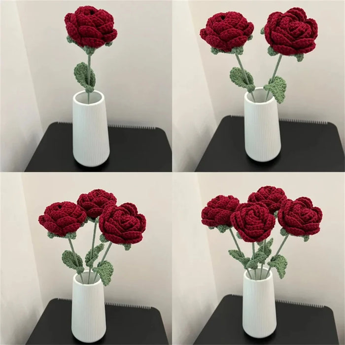 Artificial Rose Flower Realistic Knit Rose Home Office Wedding Decor High End Floral Arrangement - 6