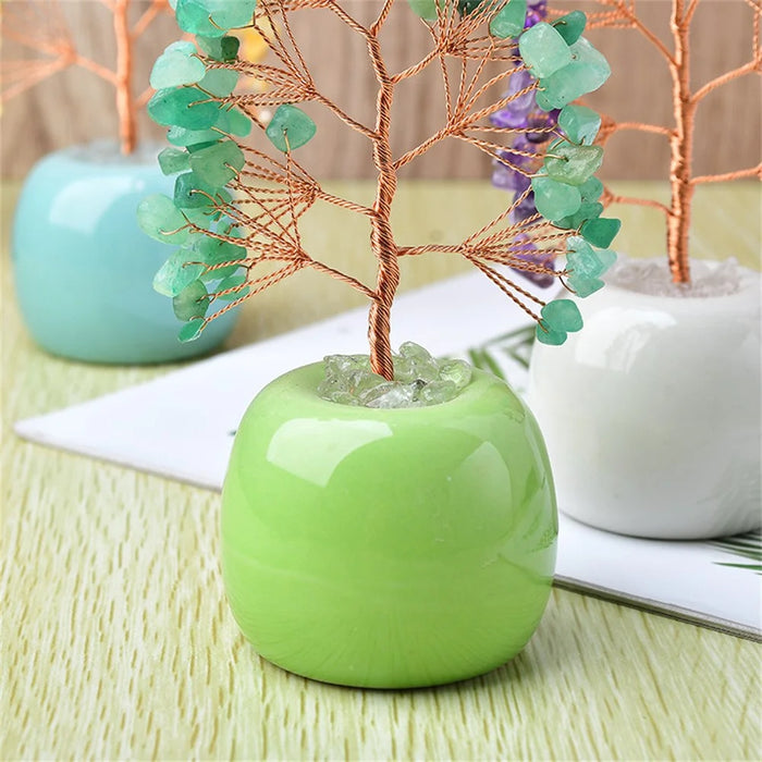 Natural Crystal Money Tree with Ceramic Base Fortune Tree Ornament for Office Home Decor - Purple  /  Green - 2