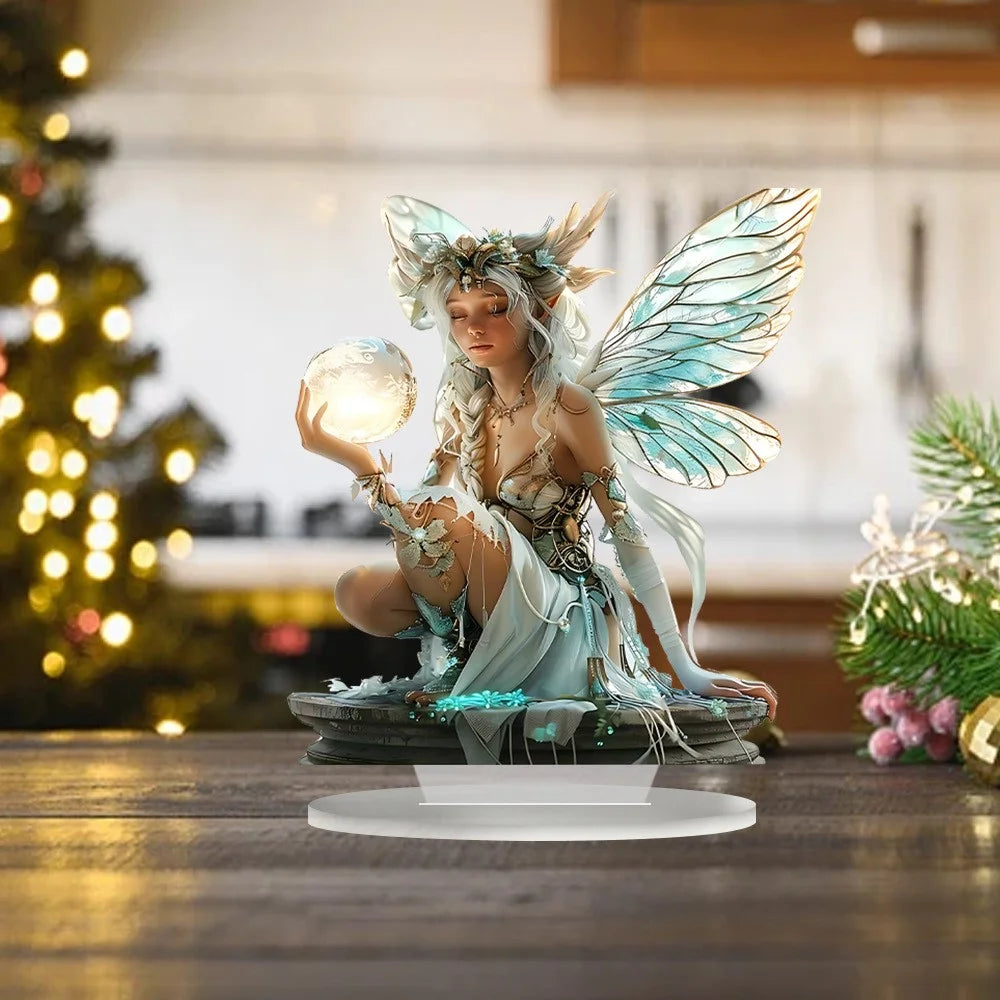 Moon Fairy Desktop Decor with Base Acrylic Ornament for Home Office - 4