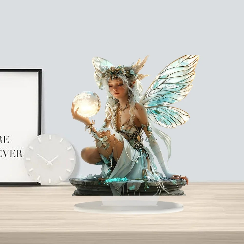 Moon Fairy Desktop Decor with Base Acrylic Ornament for Home Office - 5