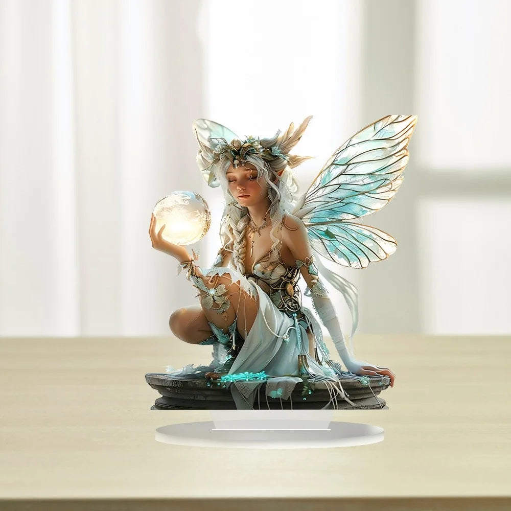 Moon Fairy Desktop Decor with Base Acrylic Ornament for Home Office - 6