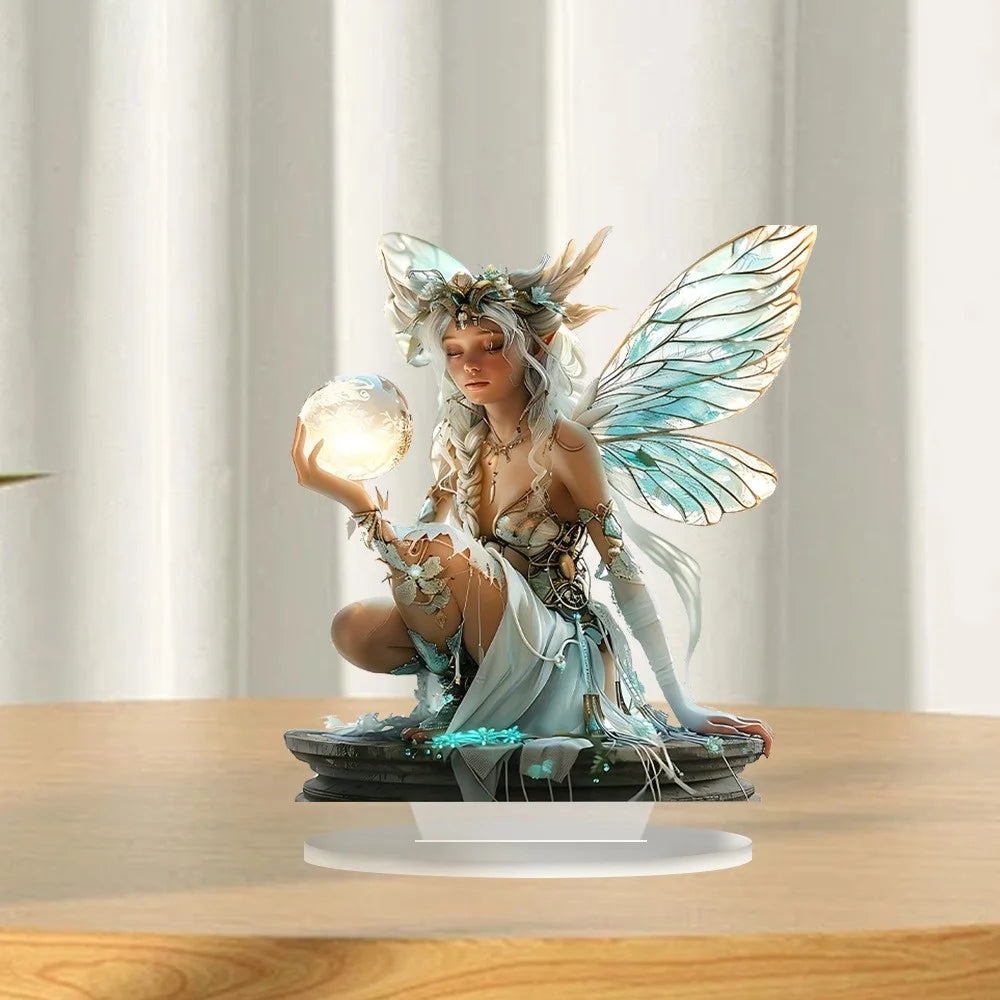 Moon Fairy Desktop Decor with Base Acrylic Ornament for Home Office - 7