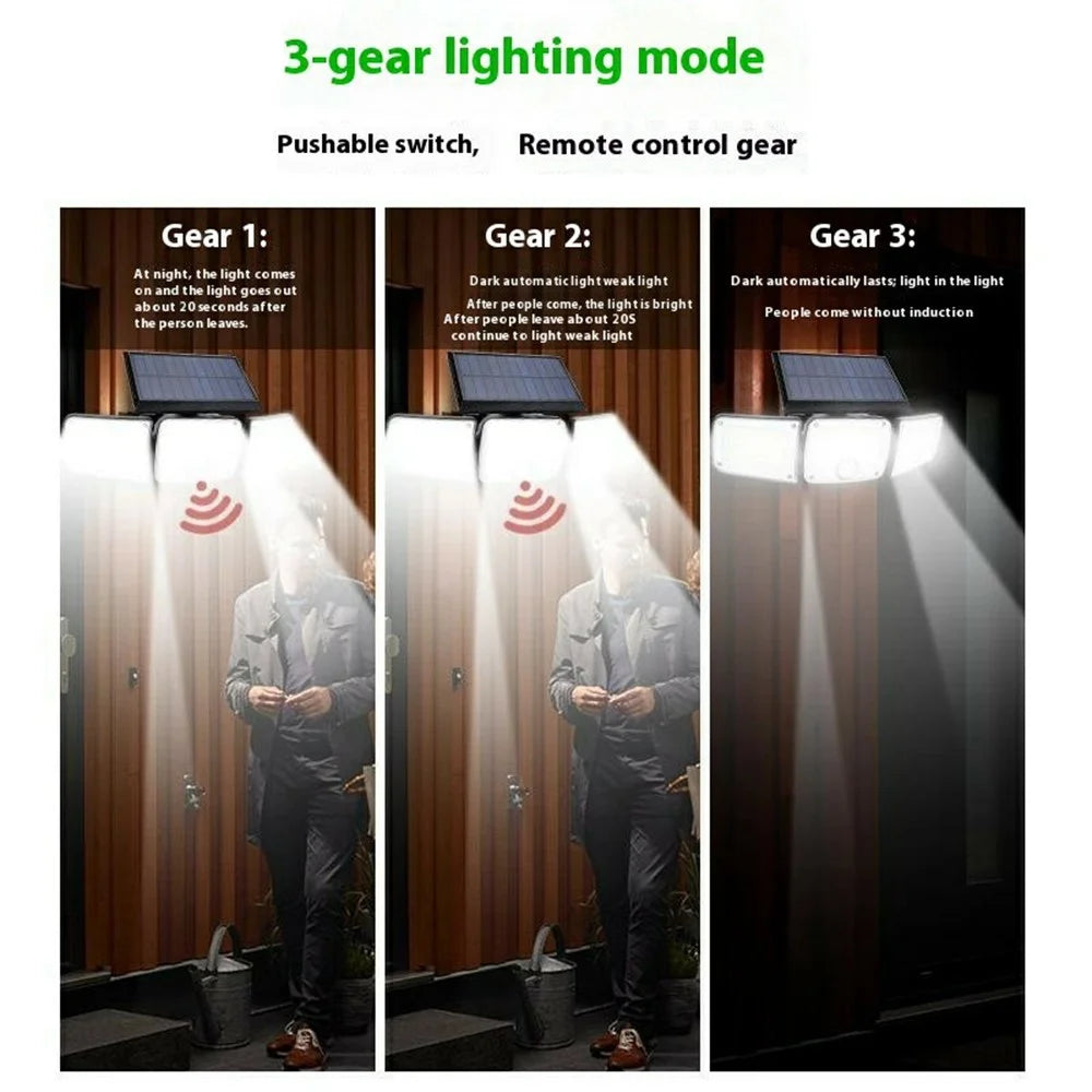 TY10305 3 Heads Solar Wall Light 280 LED IP44 Waterproof Outdoor Motion Sensor Lamp - 3