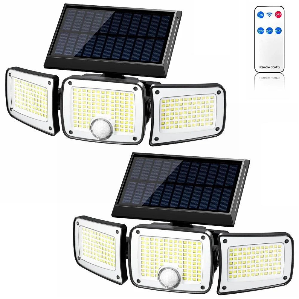 TY10305 2Pcs 3 Heads Solar Wall Light 280 LED IP44 Waterproof Outdoor Motion Sensor Lamp - 1