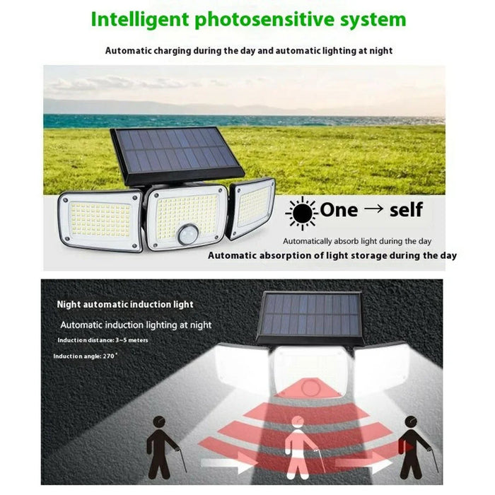 TY10305 2Pcs 3 Heads Solar Wall Light 280 LED IP44 Waterproof Outdoor Motion Sensor Lamp - 2