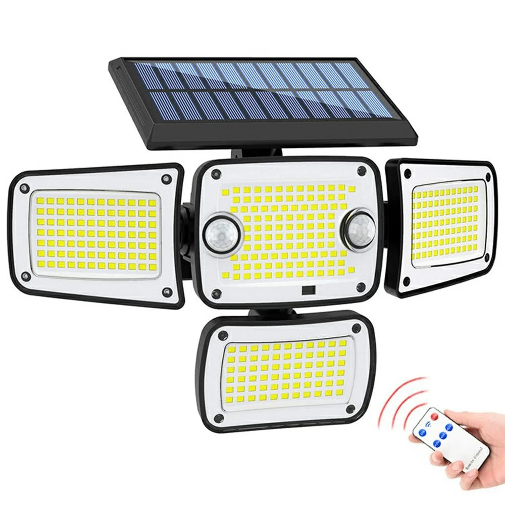 TY10312 4 Heads Solar Outdoor Wall Light 342 LED Motion Sensor Lamp for Garden Yard Pathway - 1