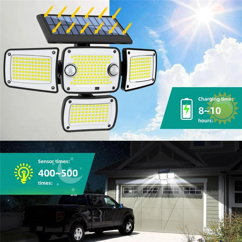 TY10312 4 Heads Solar Outdoor Wall Light 342 LED Motion Sensor Lamp for Garden Yard Pathway - 6
