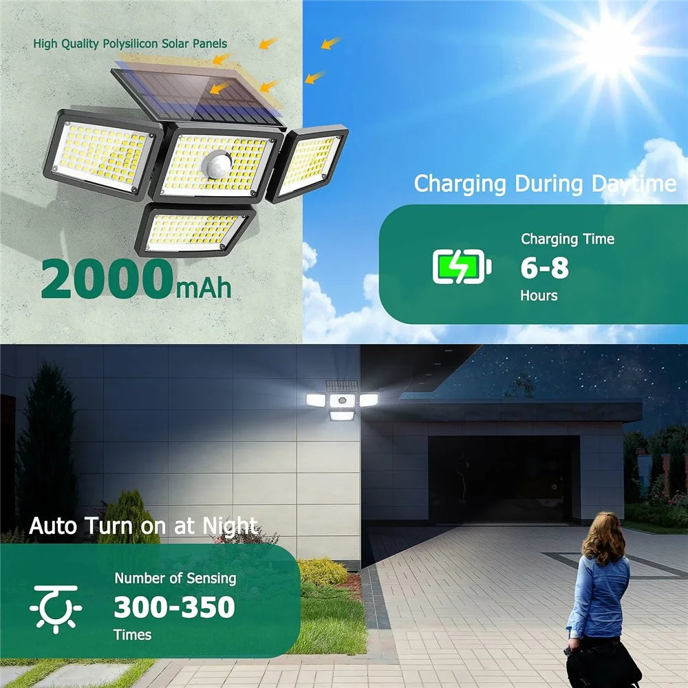 TY108010 4 Heads Rotatable 283 LED Wall Light Outdoor Waterproof Solar Lamp for Garden Patio - 5