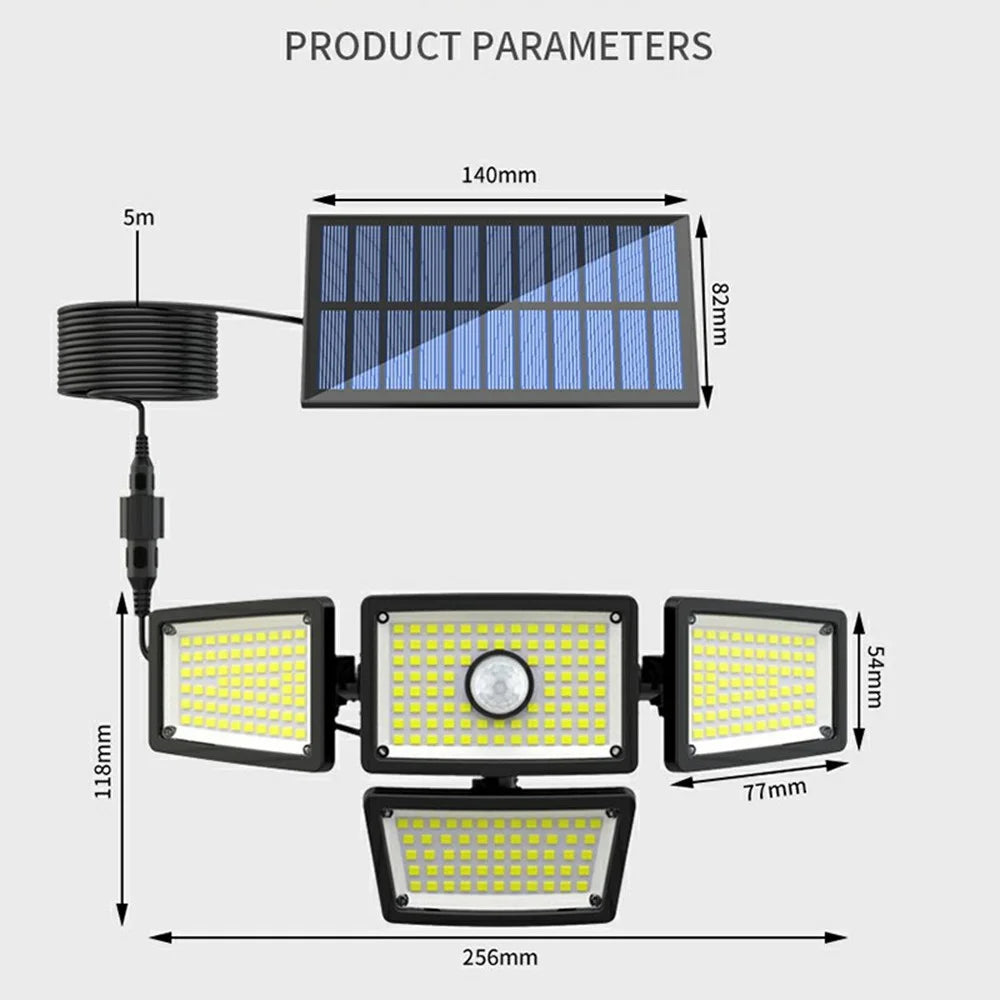 TY10811 Outdoor Waterproof Solar Lamp 4 Heads Rotatable 283 LED Split Wall Light for Garden Patio - 6