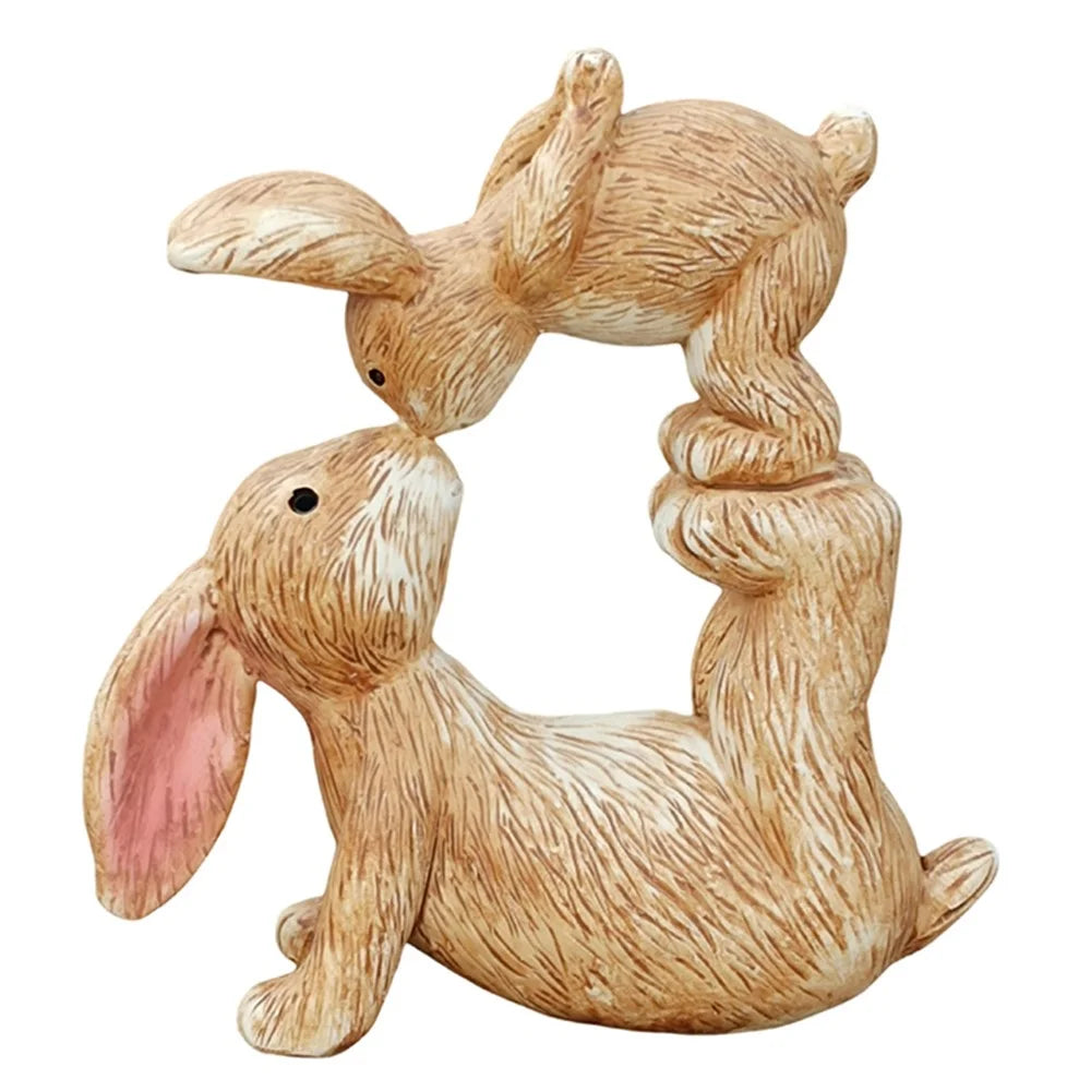 Kissing Bunnies Figures Decorative Resin Ornament Easter Rabbit Figures for Holiday  /  Seasonal Display - 1