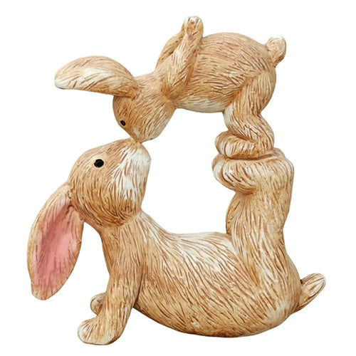 Kissing Bunnies Figures Decorative Resin Ornament Easter Rabbit Figures for Holiday  /  Seasonal Display - 1