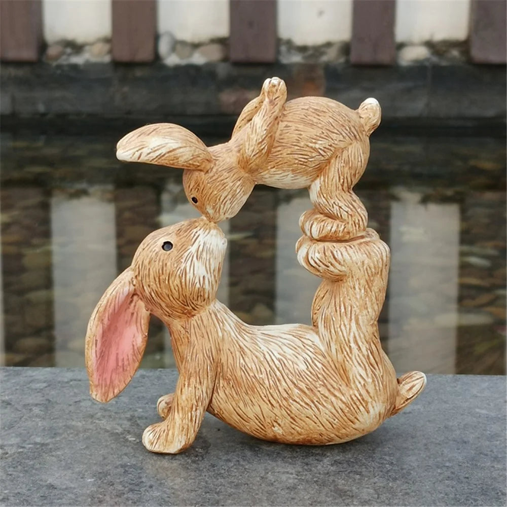 Kissing Bunnies Figures Decorative Resin Ornament Easter Rabbit Figures for Holiday  /  Seasonal Display - 2