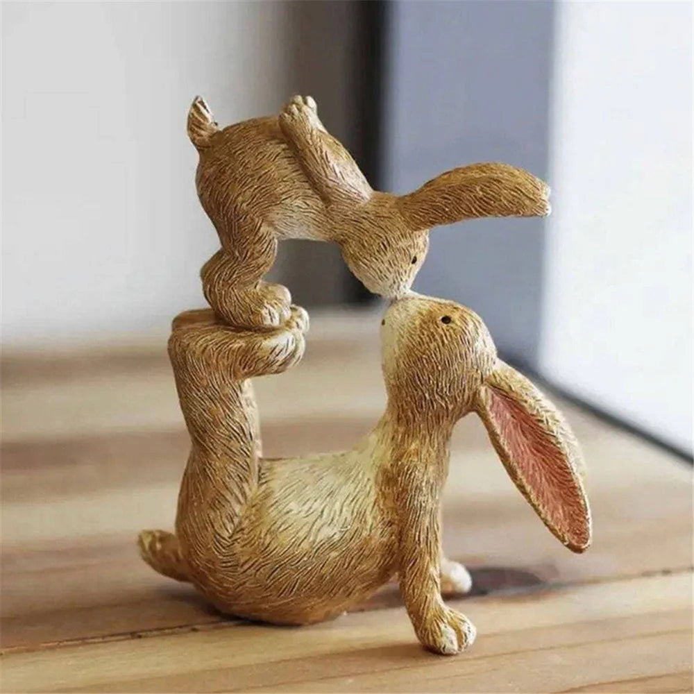 Kissing Bunnies Figures Decorative Resin Ornament Easter Rabbit Figures for Holiday  /  Seasonal Display - 3