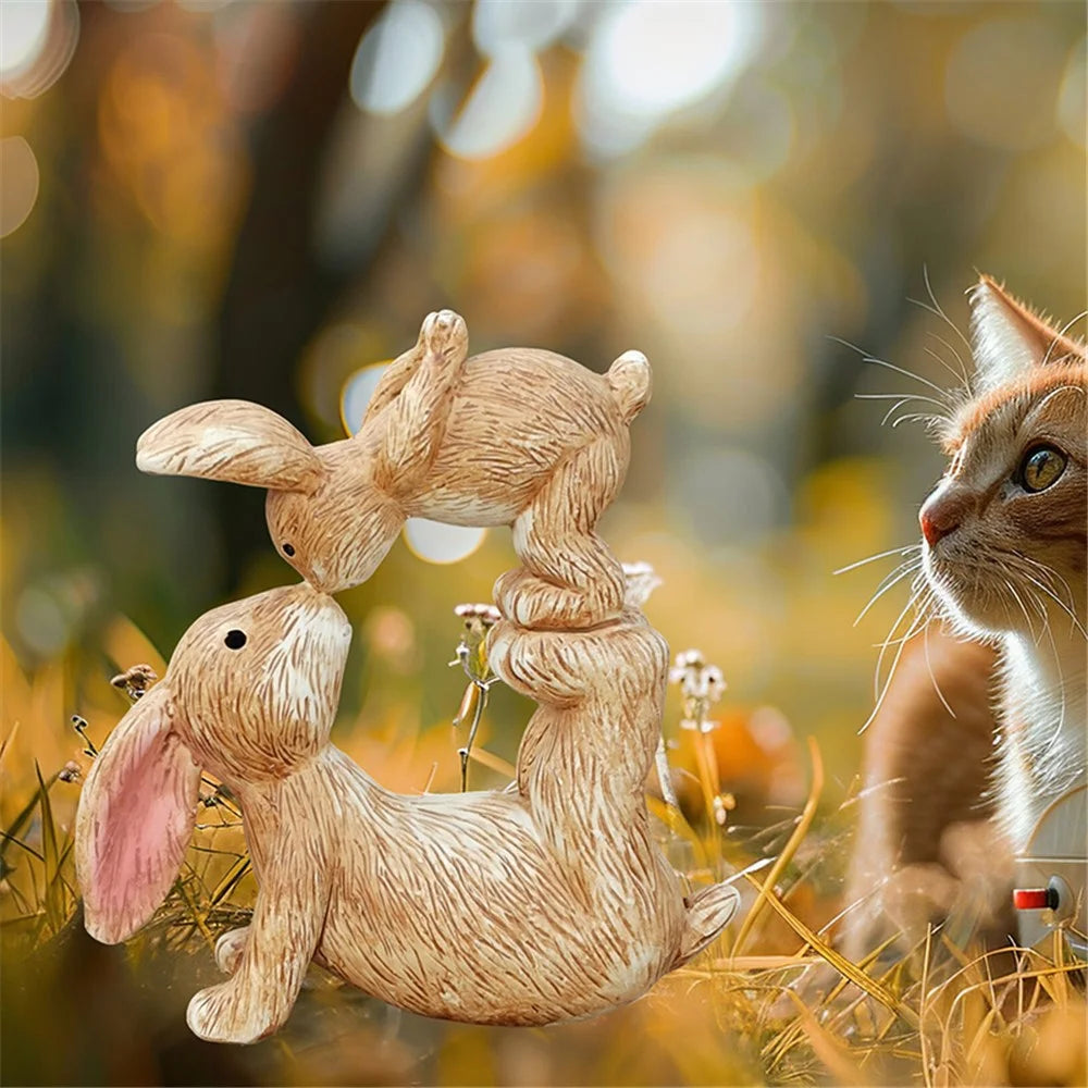 Kissing Bunnies Figures Decorative Resin Ornament Easter Rabbit Figures for Holiday  /  Seasonal Display - 4