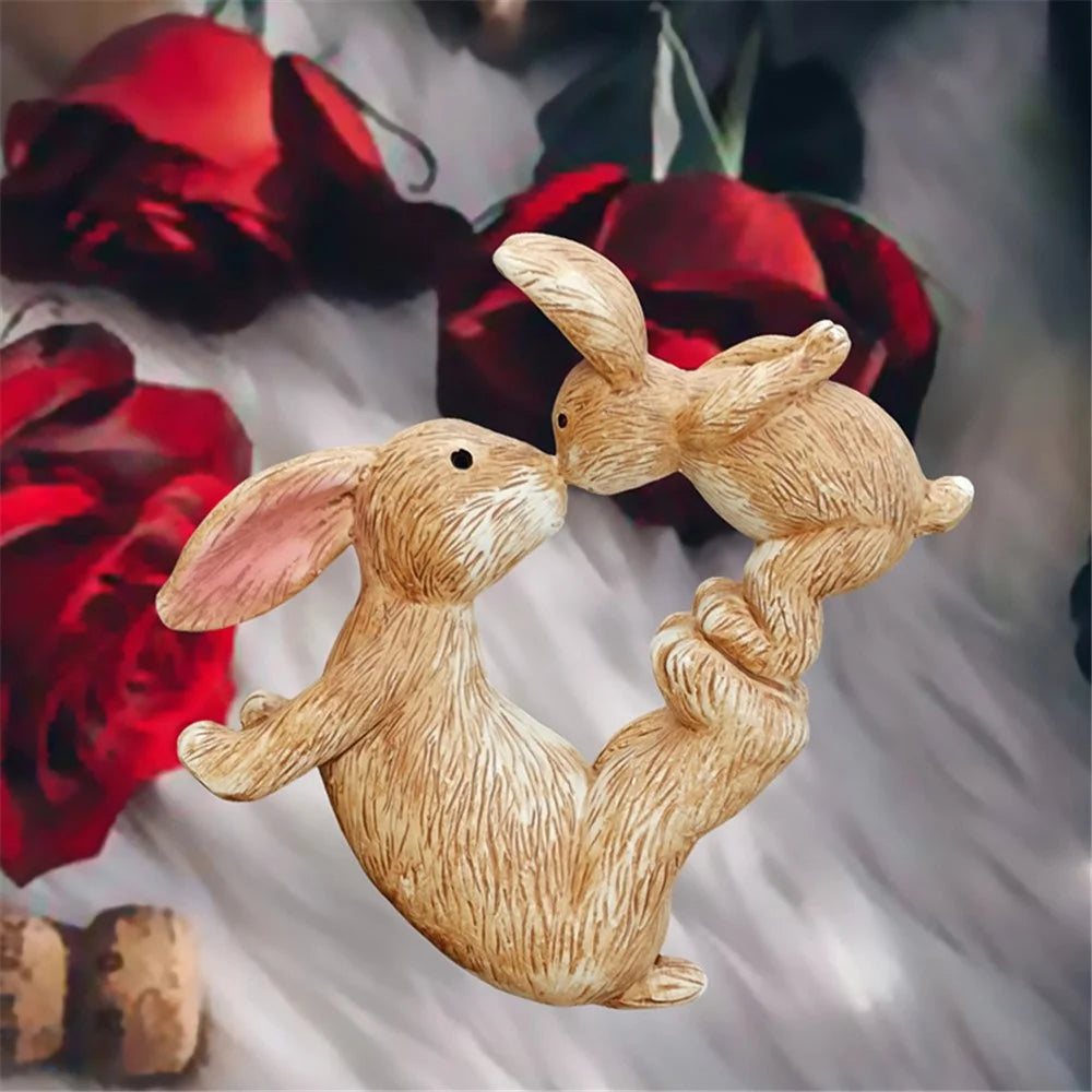Kissing Bunnies Figures Decorative Resin Ornament Easter Rabbit Figures for Holiday  /  Seasonal Display - 5