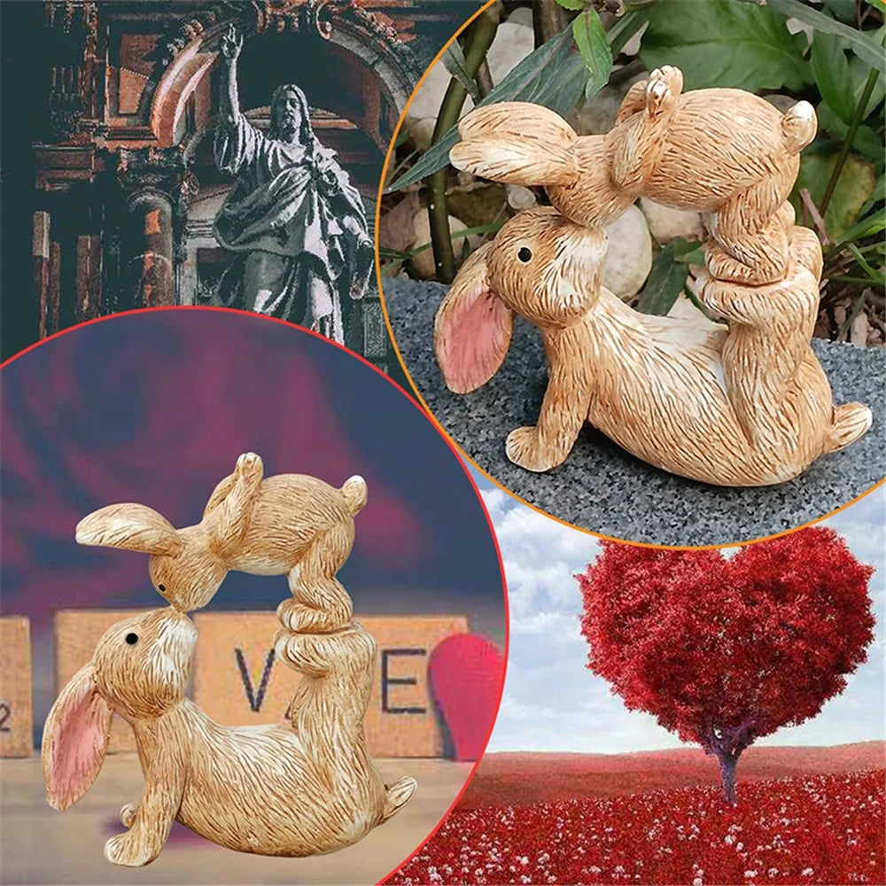 Kissing Bunnies Figures Decorative Resin Ornament Easter Rabbit Figures for Holiday  /  Seasonal Display - 6