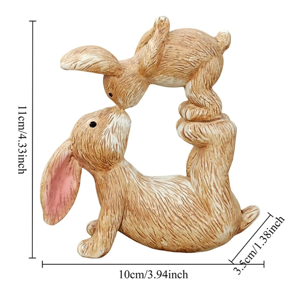 Kissing Bunnies Figures Decorative Resin Ornament Easter Rabbit Figures for Holiday  /  Seasonal Display - 7