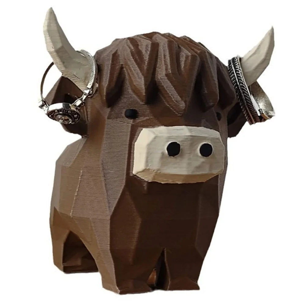 Highland Cow Ring Holder Resin Craft Decorative Figurine Jewelry Storage Organizer Desktop Ornament - 1