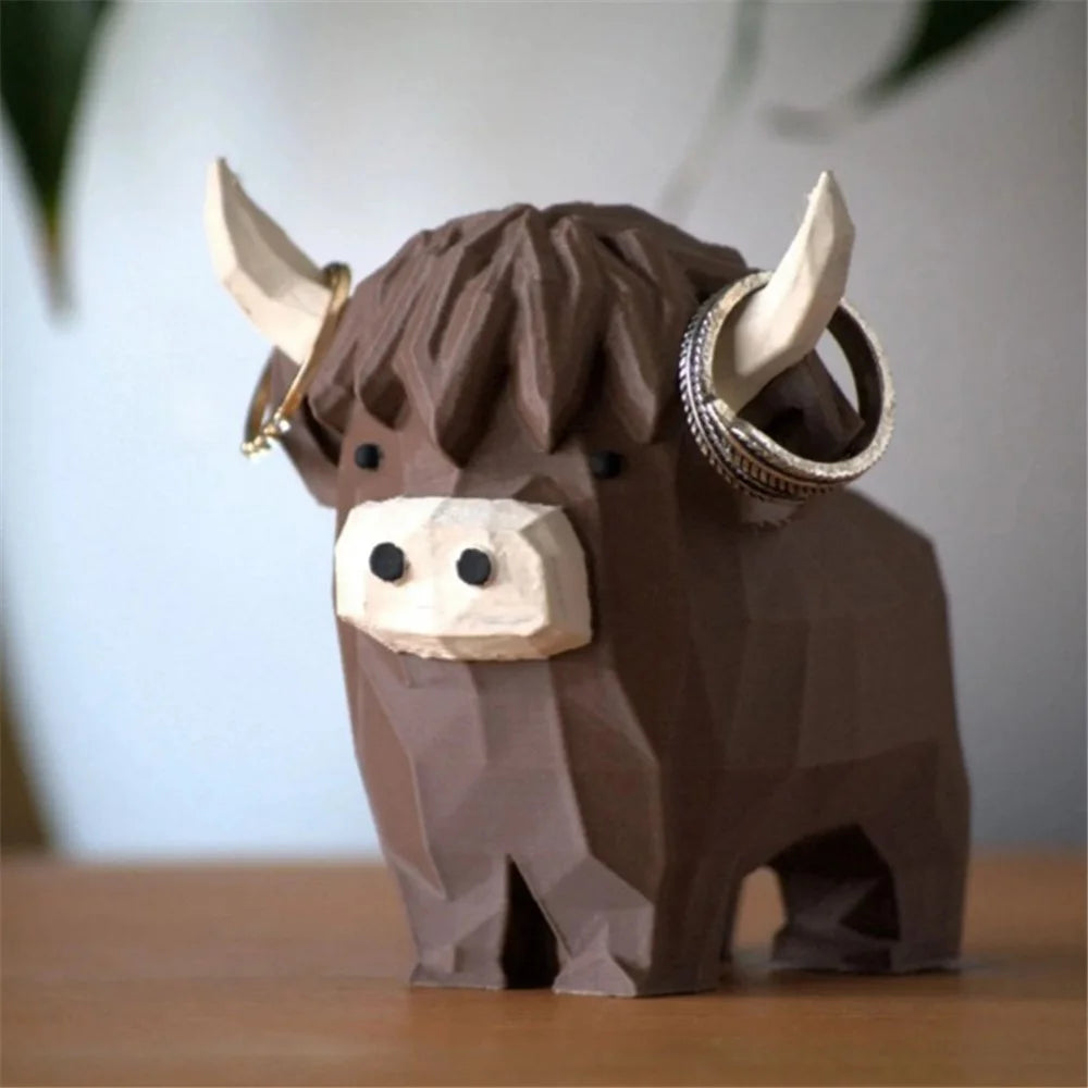 Highland Cow Ring Holder Resin Craft Decorative Figurine Jewelry Storage Organizer Desktop Ornament - 3