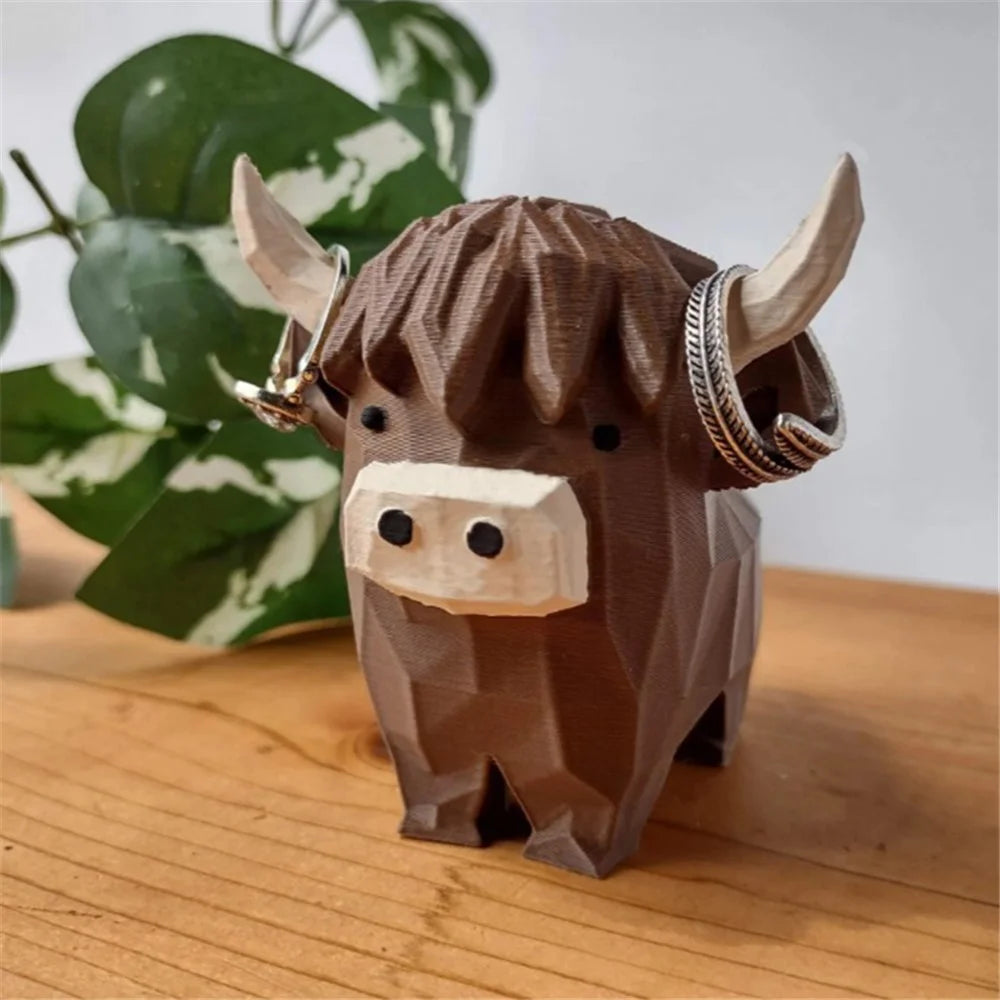 Highland Cow Ring Holder Resin Craft Decorative Figurine Jewelry Storage Organizer Desktop Ornament - 5