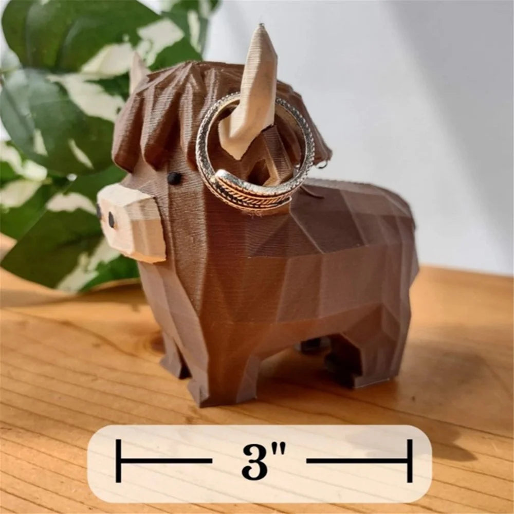 Highland Cow Ring Holder Resin Craft Decorative Figurine Jewelry Storage Organizer Desktop Ornament - 7