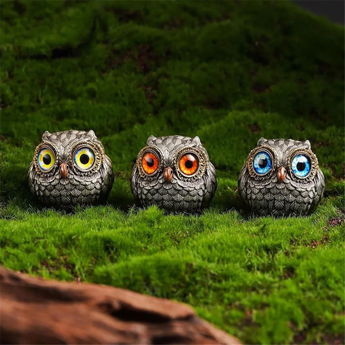3Pcs Owl Resin Figures Decorative Crafts Display Figurines for Home Garden - 3