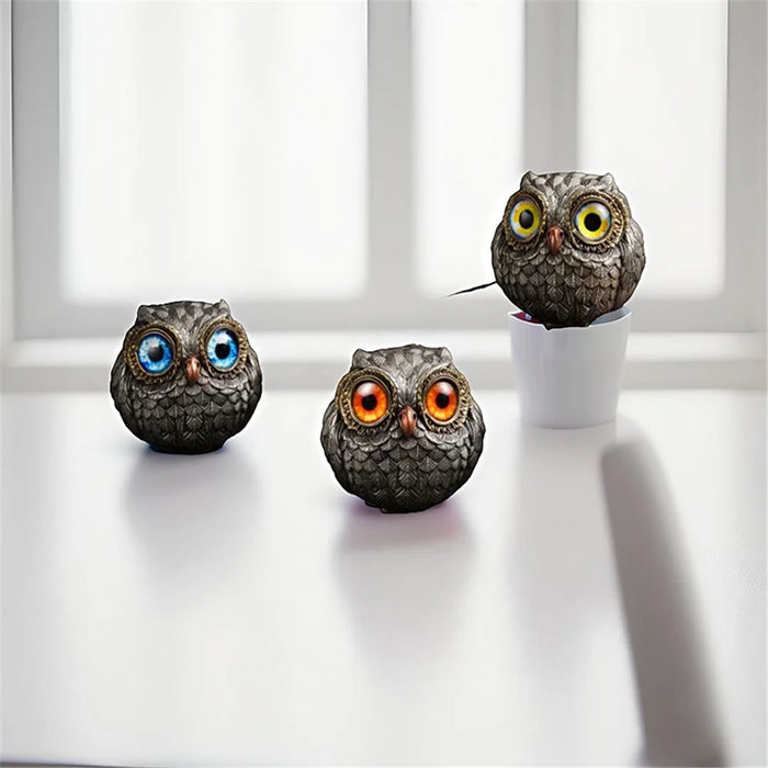 3Pcs Owl Resin Figures Decorative Crafts Display Figurines for Home Garden - 5