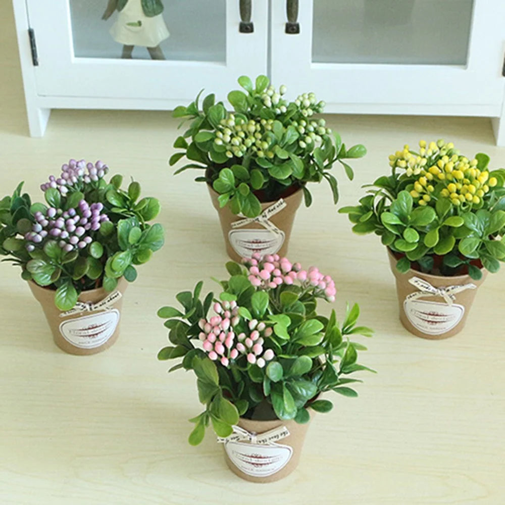 Artificial Flower Small Bonsai Plastic Fake Plant Floral Decoration Desktop Ornament - Pink - 4