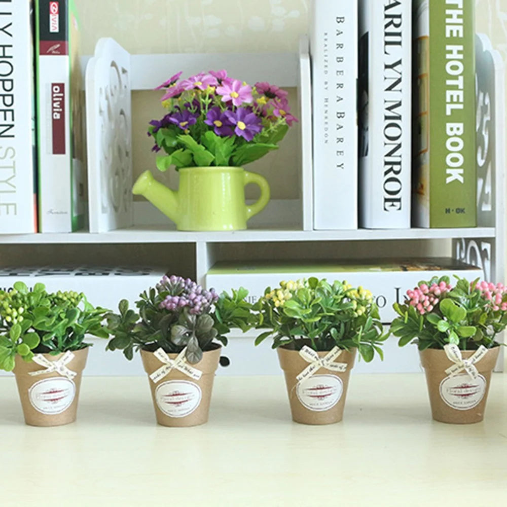 Artificial Flower Small Bonsai Plastic Fake Plant Floral Decoration Desktop Ornament - Pink - 5
