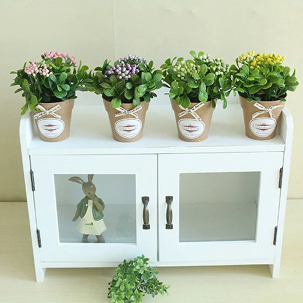 Artificial Flower Small Bonsai Plastic Fake Plant Floral Decoration Desktop Ornament - Pink - 6