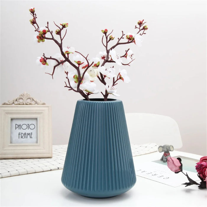 Creative Vase Ornament Flower Pot Dry Wet Flower Decorative Ceramic-Look Plastic Container - Blue - 2