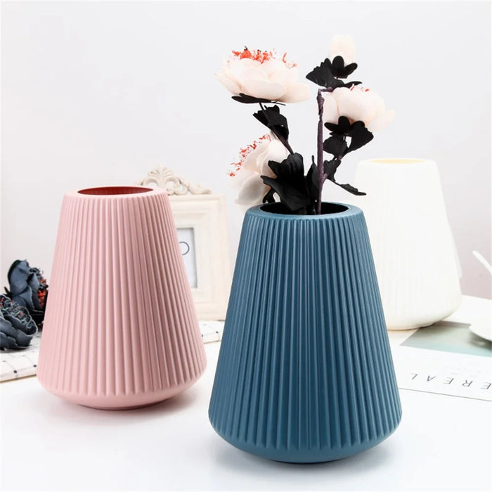 Creative Vase Ornament Flower Pot Dry Wet Flower Decorative Ceramic-Look Plastic Container - Blue - 3