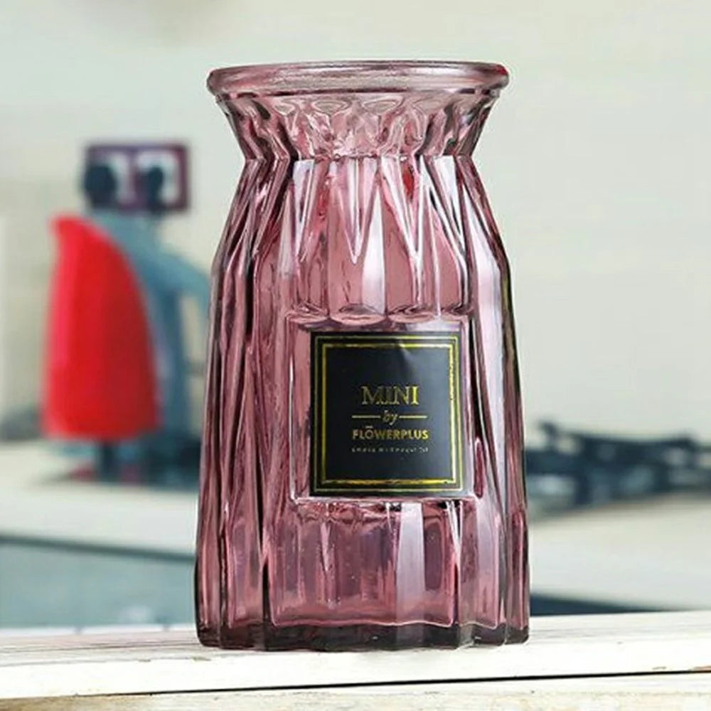 Creative Glass Hydroponic Vase 18cm Tall Transparent Flower Holder Living Room Table Decor - Wine Red - 1