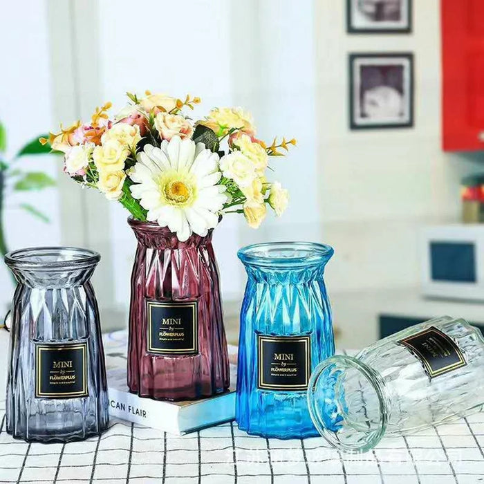 Creative Glass Hydroponic Vase 18cm Tall Transparent Flower Holder Living Room Table Decor - Wine Red - 2