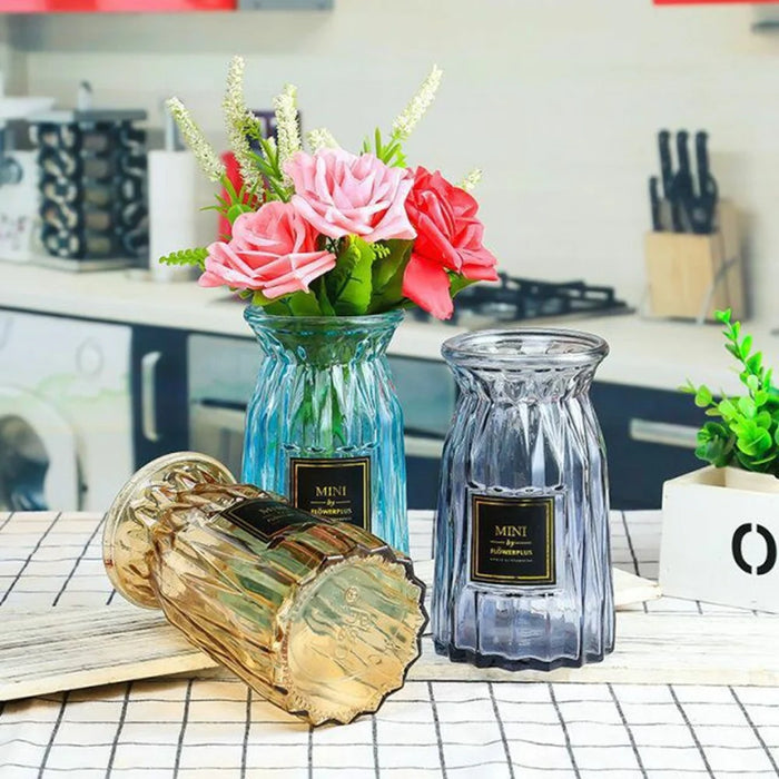 Creative Glass Hydroponic Vase 18cm Tall Transparent Flower Holder Living Room Table Decor - Wine Red - 3