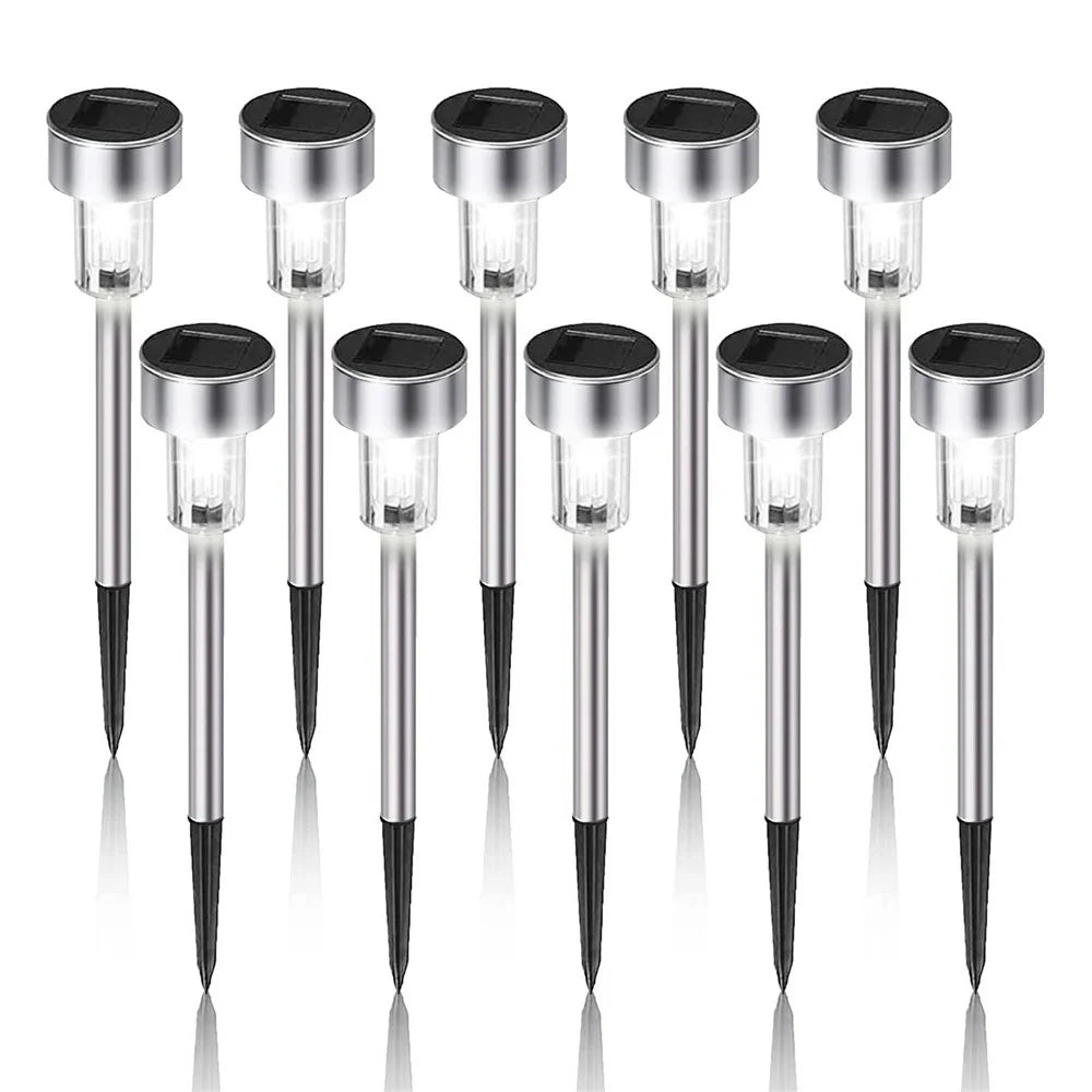 10PCS Solar Stainless Steel LED Landscape Lights 5.5cm Diameter Garden Lawn Path Stake Lamps - White Light - 1