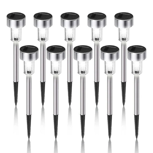 10PCS Solar Stainless Steel LED Landscape Lights 5.5cm Diameter Garden Lawn Path Stake Lamps - White Light - 1