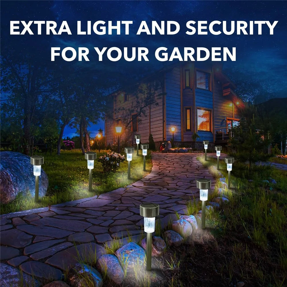 10PCS Solar Stainless Steel LED Landscape Lights 5.5cm Diameter Garden Lawn Path Stake Lamps - White Light - 2