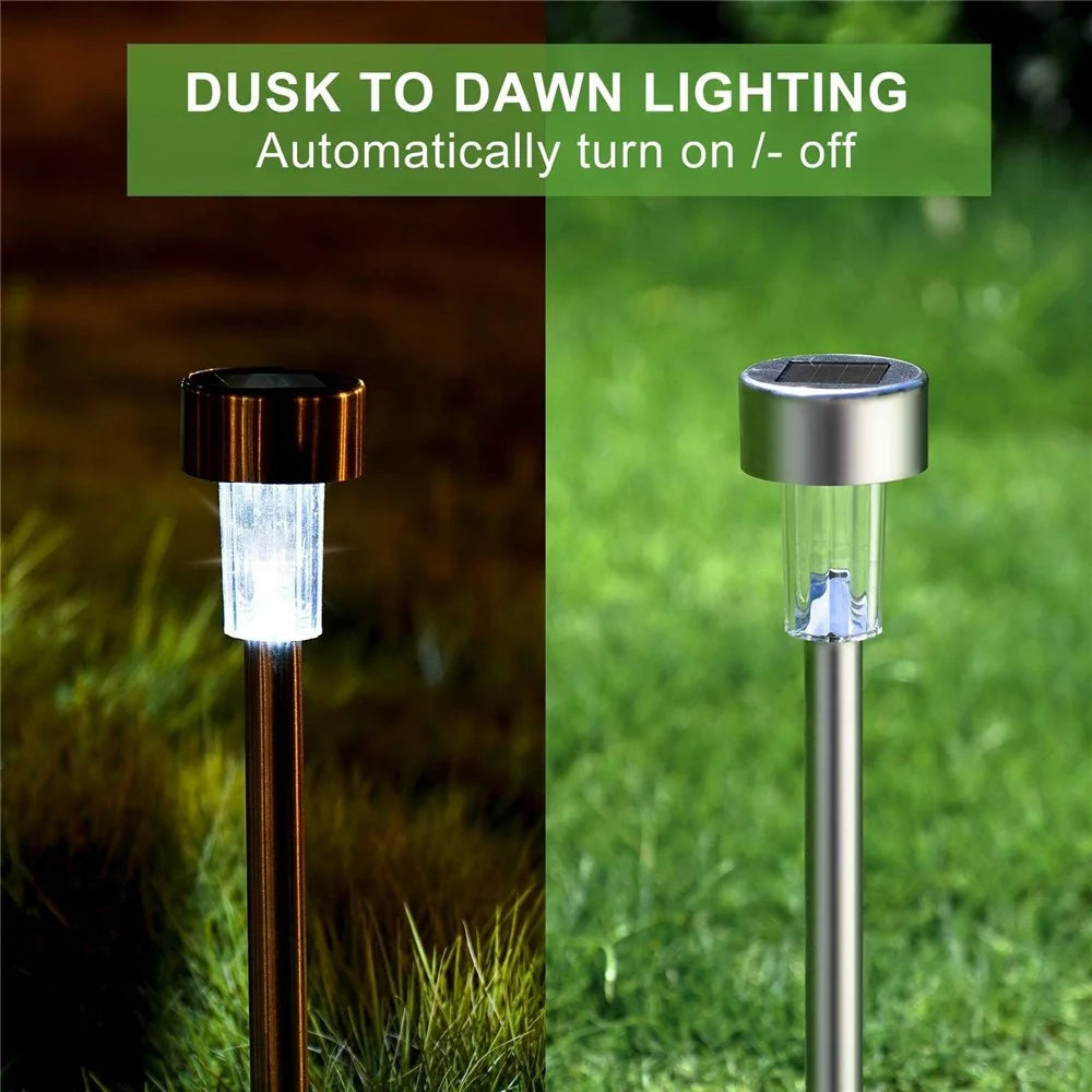10PCS Solar Stainless Steel LED Landscape Lights 5.5cm Diameter Garden Lawn Path Stake Lamps - White Light - 3