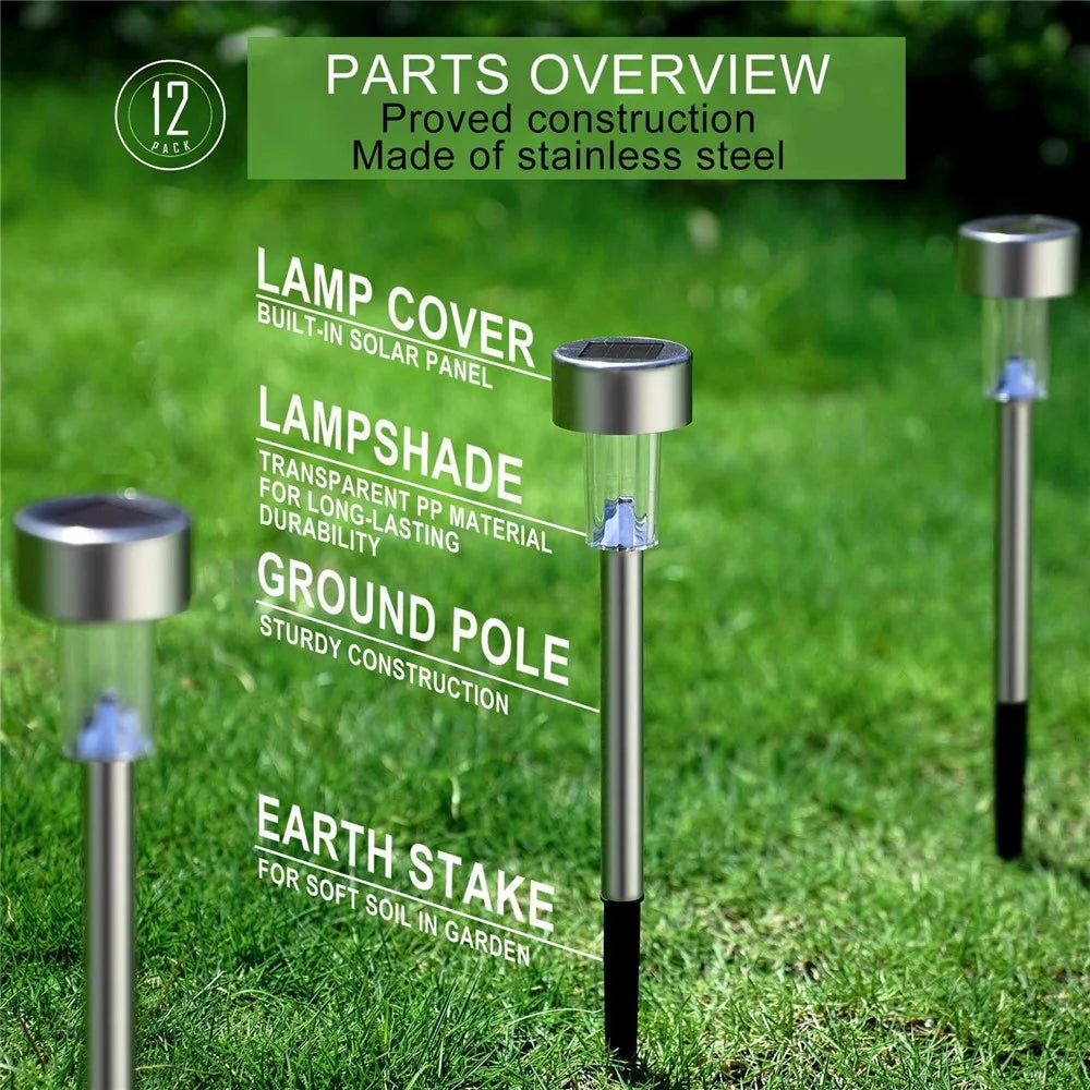 10PCS Solar Stainless Steel LED Landscape Lights 5.5cm Diameter Garden Lawn Path Stake Lamps - White Light - 4