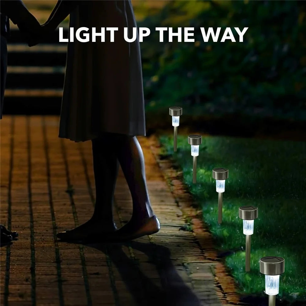 10PCS Solar Stainless Steel LED Landscape Lights 5.5cm Diameter Garden Lawn Path Stake Lamps - White Light - 6