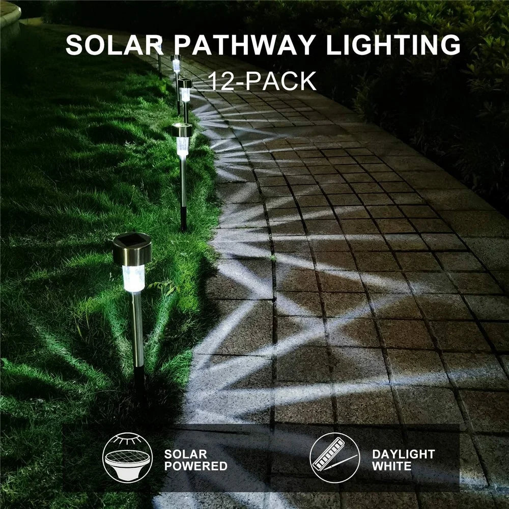 10PCS Solar Stainless Steel LED Landscape Lights 5.5cm Diameter Garden Lawn Path Stake Lamps - White Light - 7