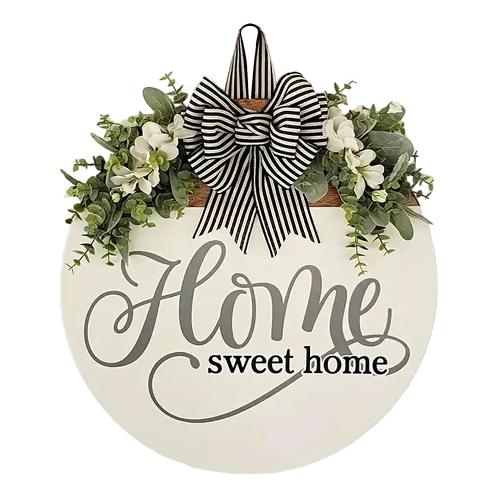 Spring Summer Front Door Wreath Welcome Sign Sweet Home Artificial Floral Wreath for Entrance Hanging Decor - 1