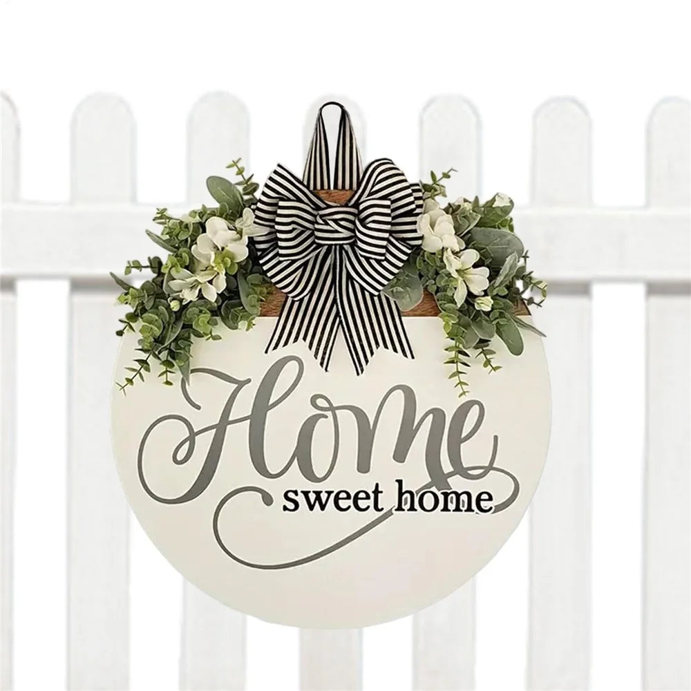 Spring Summer Front Door Wreath Welcome Sign Sweet Home Artificial Floral Wreath for Entrance Hanging Decor - 2