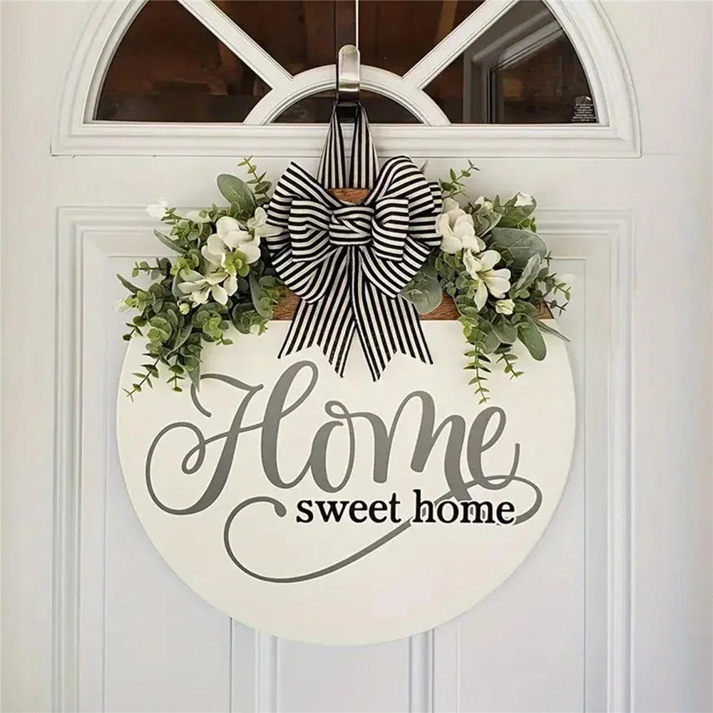 Spring Summer Front Door Wreath Welcome Sign Sweet Home Artificial Floral Wreath for Entrance Hanging Decor - 3