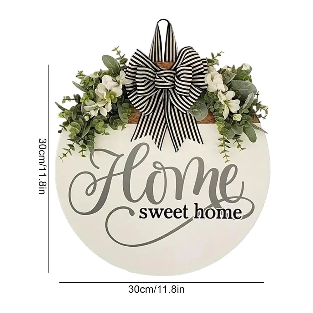 Spring Summer Front Door Wreath Welcome Sign Sweet Home Artificial Floral Wreath for Entrance Hanging Decor - 7