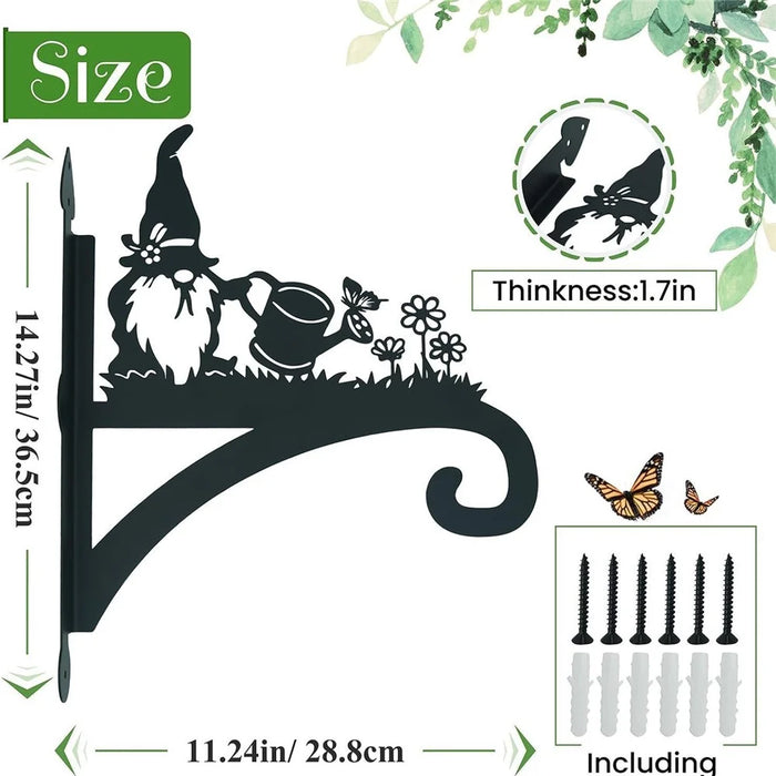 Outdoor Heavy Duty Iron Hanging Basket Hook Plant Hanger Animal Silhouette Decorative Garden Bracket - Gnome Watering Flowers - 2
